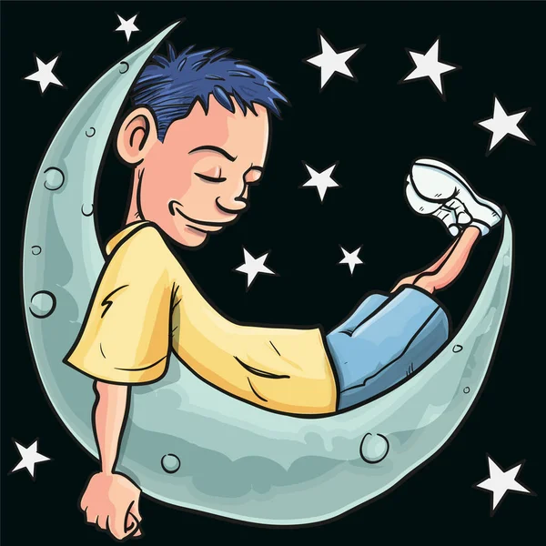 Νεαρός Που Κοιμάται Στο Φεγγάρι — Διανυσματικό Αρχείο