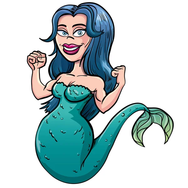 Zeichentrick Meerjungfrau Lässt Ihre Muskeln Spielen — Stockvektor