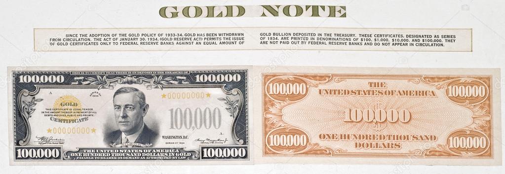 Hundred thousand dollar bill