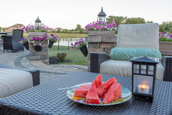 Brick Patio with furniture in use — Stock Photo, Image