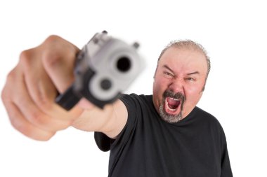 Man with The Gun Screams with his Angry Eyes clipart