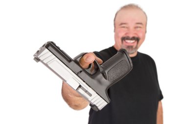 Big Guy Hands His Gun Friendly clipart