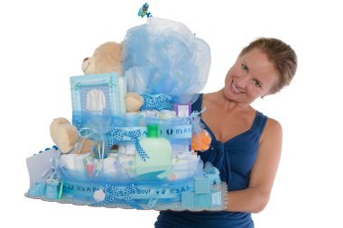 Baby Diaper Cake with Diffrent Items Presented clipart
