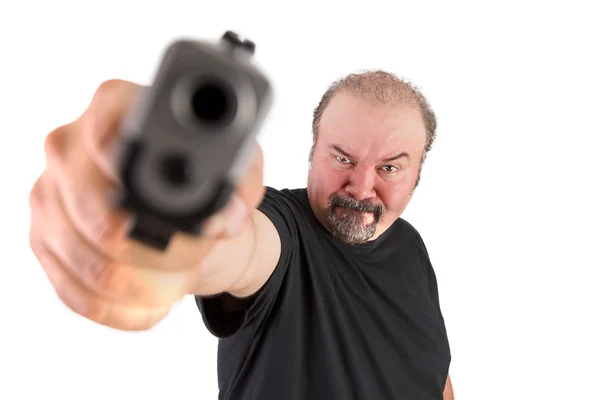 Großer Mann richtete eine Waffe auf dein Gehirn — Stockfoto