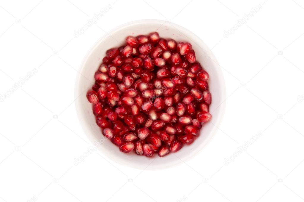 Pomegranate Seeds in a White Bowl