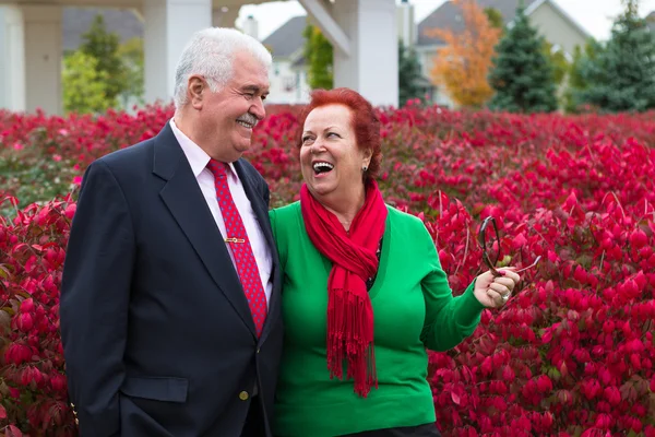 Heureux et en santé Couple de personnes âgées profitant de l'automne — Photo