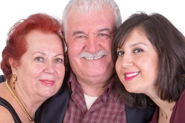 Close Portrait of Senior Couple and Their Daughter on Fathers Da — Stock Photo, Image