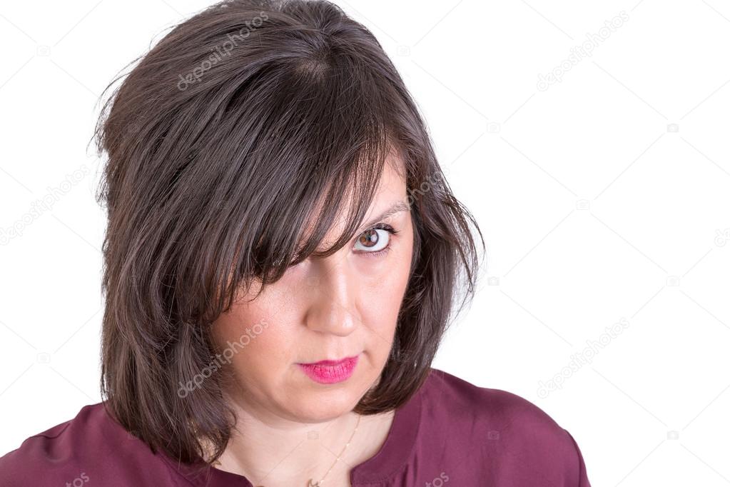 Middle Aged Woman Giving you very Analyitcal Look