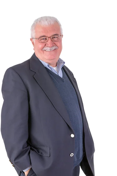 Friendly Senior Adult Looking at You Happily with his Glasses — Stock Photo, Image