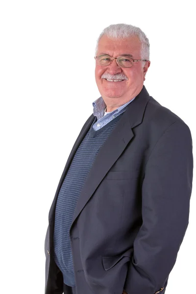 Friendly Senior Adult Looking at You Genuinely Happy with his Gl — Stock Photo, Image