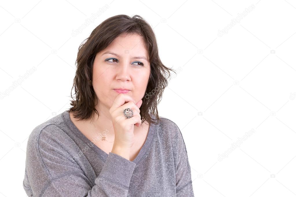 Woman with a calculating pensive look