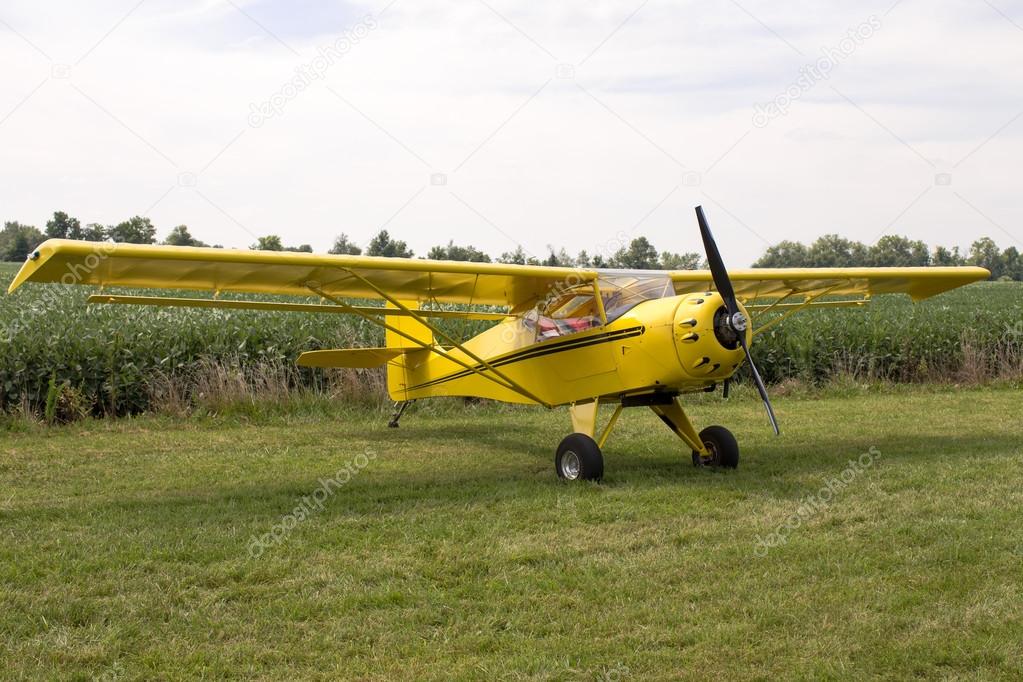 Single Engine Aeroplane Parked on Grass