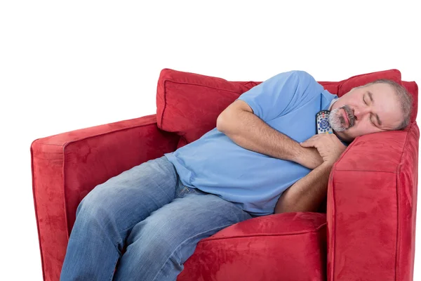 L'uomo si addormentò guardando la televisione — Foto Stock