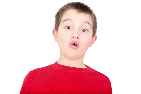 Young boy reacting with a look of amazement — Stock Photo, Image