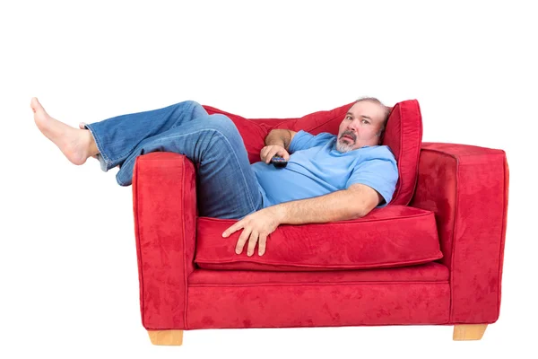 Homem absorvido em assistir televisão — Fotografia de Stock