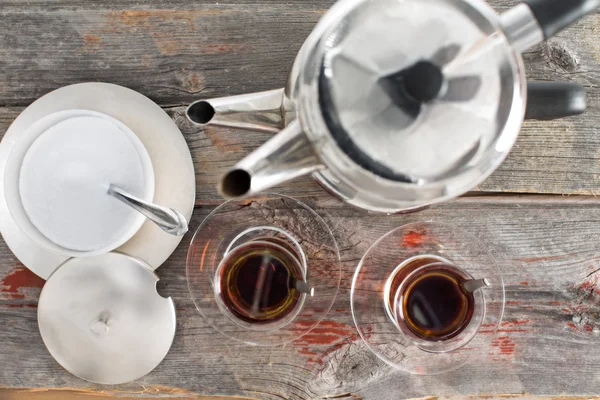 Preparing cups of Turkish tea — Stock Photo, Image