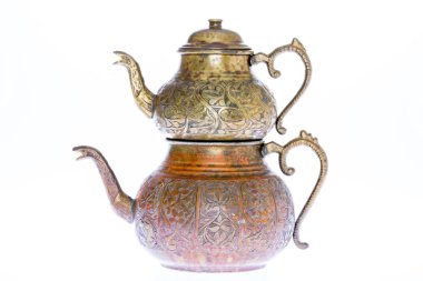 Antique style engraved copper Turkish teapot clipart
