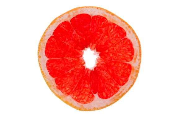 Slice of ruby grapefruit on white — Stock Photo, Image