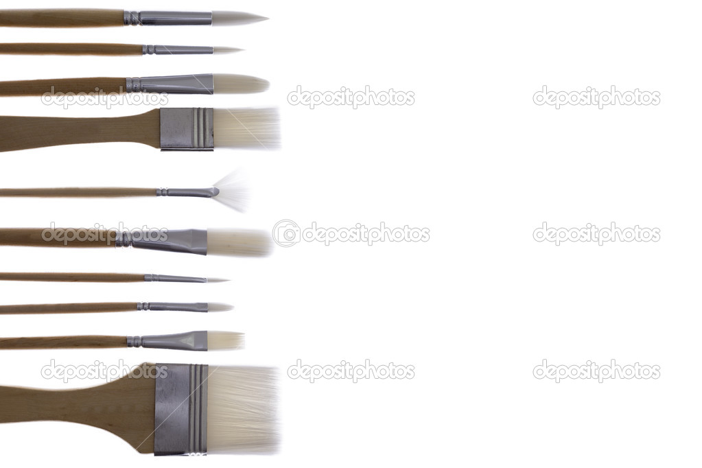 Set of paintbrushes with high key illumination