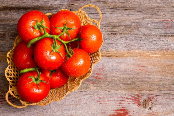 Korb mit frisch gereiften und gereinigten Tomaten — Stockfoto