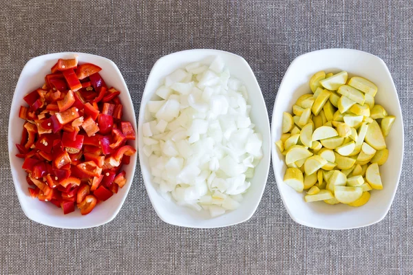 Fresh chopped vegetable cooking ingredients — Stock Photo, Image