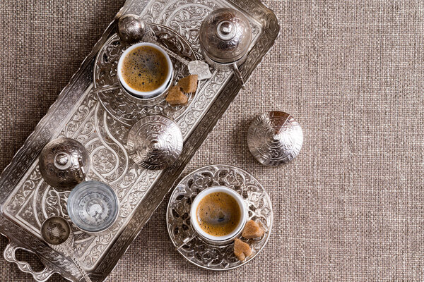 Traditional Turkish coffee for two