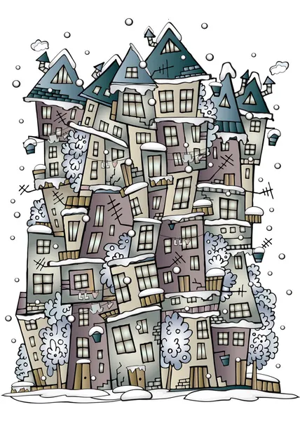 Winter fairytale tekening stad — Stockvector