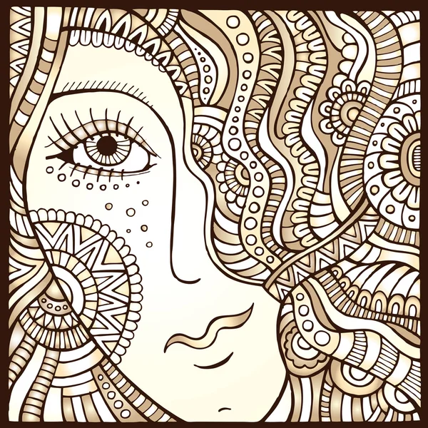 Векторные декоративные волосы девушки монохромная иллюстрация — стоковый вектор