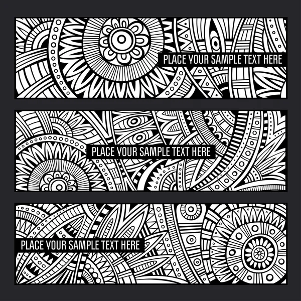 Abstract vector hand drawn ethnic pattern card set. — Stock Vector