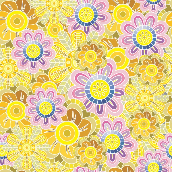 Patrón sin costura floral adornado con flores — Vector de stock