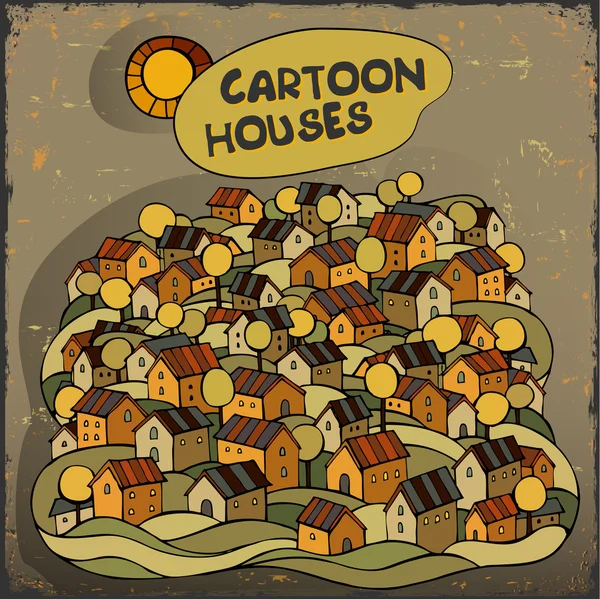 Caricatura de cuento de hadas casas tarjeta . — Vector de stock
