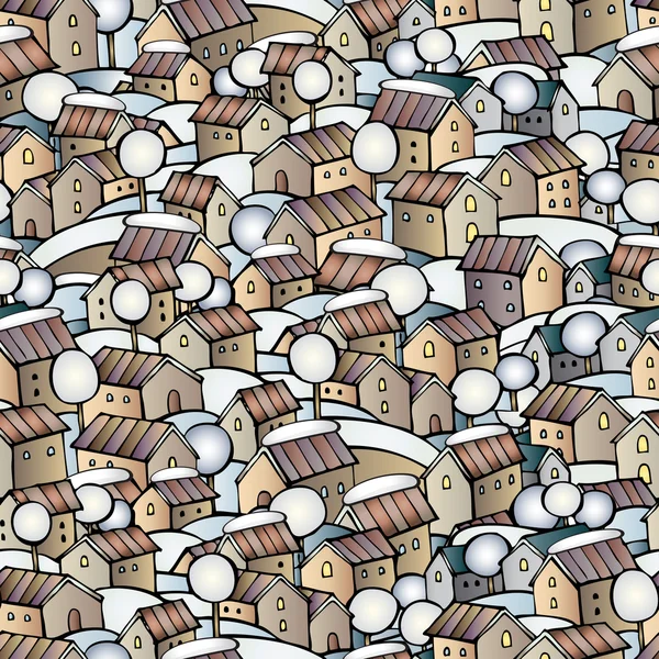 Dessin animé vecteur conte de fées maisons de dessin d'hiver motif sans couture — Image vectorielle