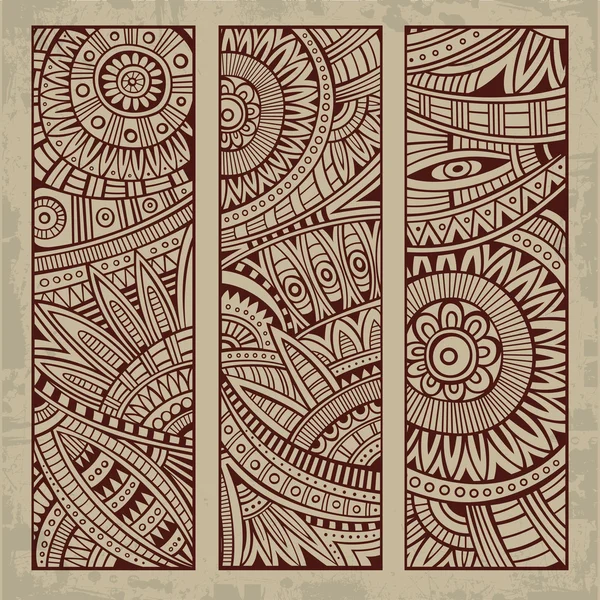 Vector abstracto dibujado a mano vintage conjunto de tarjetas de patrón étnico . — Vector de stock