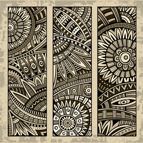 抽象的なベクトル描画手ビンテージ エスニック パターン カード セット. — ストックベクタ