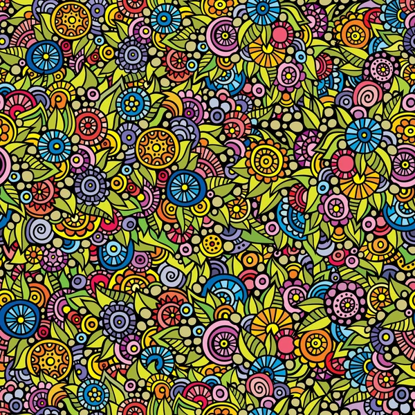 Vector sem costura doodle padrão floral brilhante — Vetor de Stock