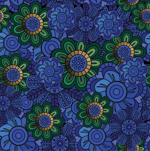 Patrón floral adornado sin costuras oscuras con flores — Vector de stock