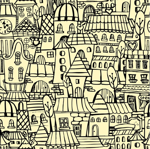 Dibujos animados ciudad patrón sin costuras — Archivo Imágenes Vectoriales