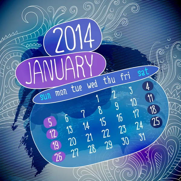 Januar Monat 2014 Vektorkalender — Stockvektor