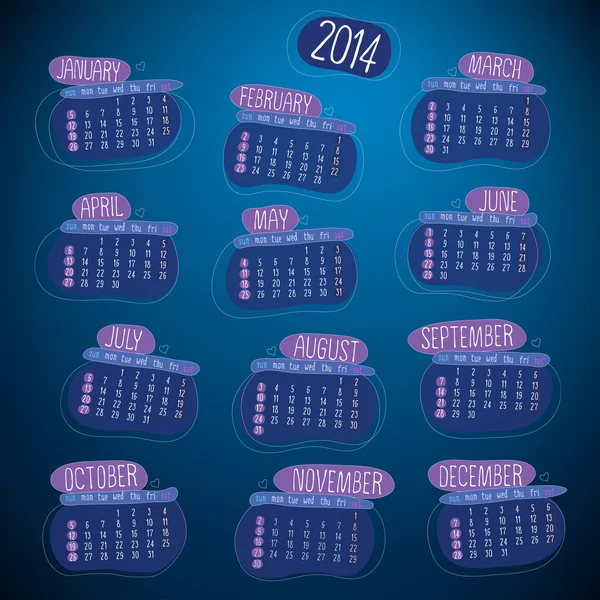 Conception du calendrier 2014 — Image vectorielle