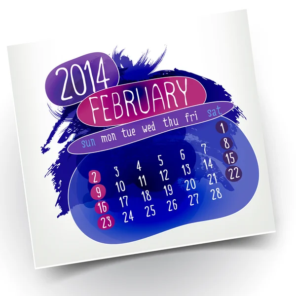 Februari maand jaar 14 vector hand getekend kalender kaart — Wektor stockowy