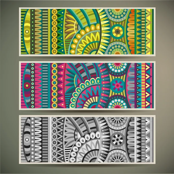 Abstract vector tribal etnische achtergrond instellen. drie varianten van kleur — Stockvector