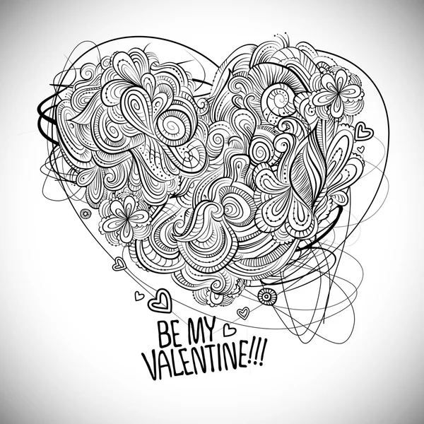 Drawing vector Greeting card of heart Be my Valentine — Stock Vector