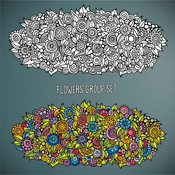 矢量抽象绘画花卉组设置不同的颜色 — 图库矢量图片