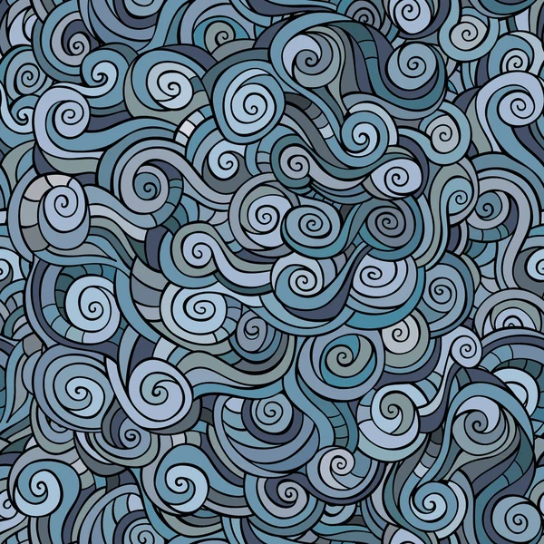 Patrón abstracto de invierno azul sin costuras vectorial con olas y rizos — Vector de stock
