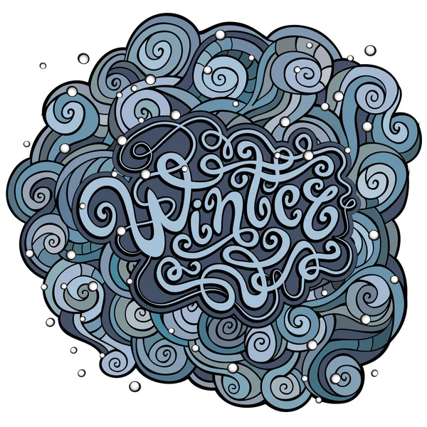 Winter hand lettering with curled background — Stock Vector