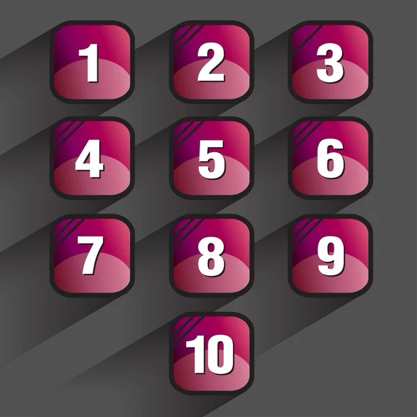 Set of square buttons with numbers — Stock Vector