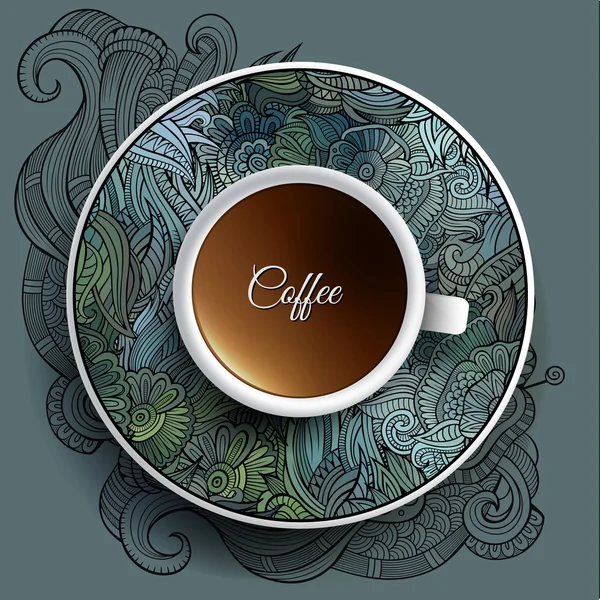 Tasse de café et d'ornement floral — Image vectorielle