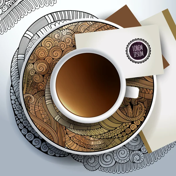 Tasse de café avec des ornements — Image vectorielle