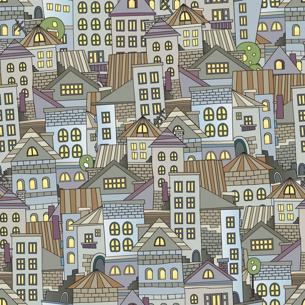 Городские дома с бесшовным рисунком — стоковый вектор