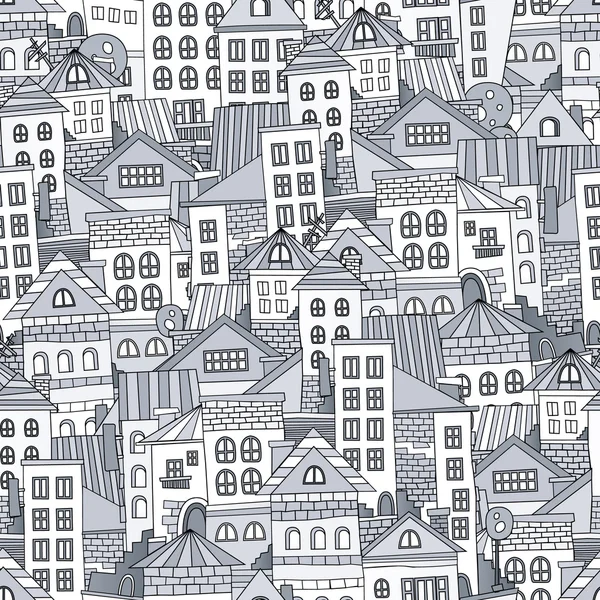 Seamless pattern town houses. Vector illustration — Stock Vector